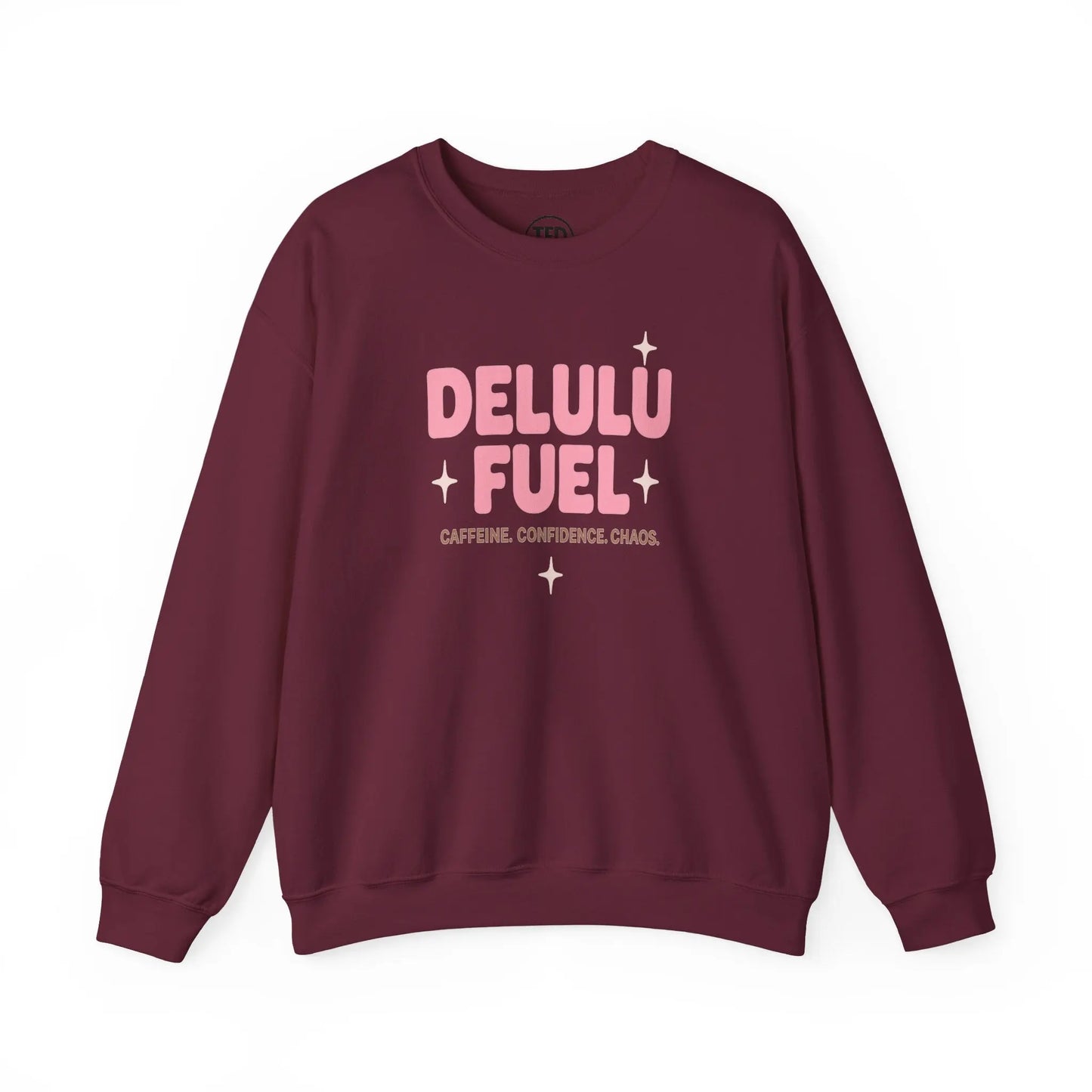 Delulu Fuel™ Crewneck Sweatshirt | Cozy Gift for Caffeine Lovers, Main Character Energy, Mental Health Merch Printify