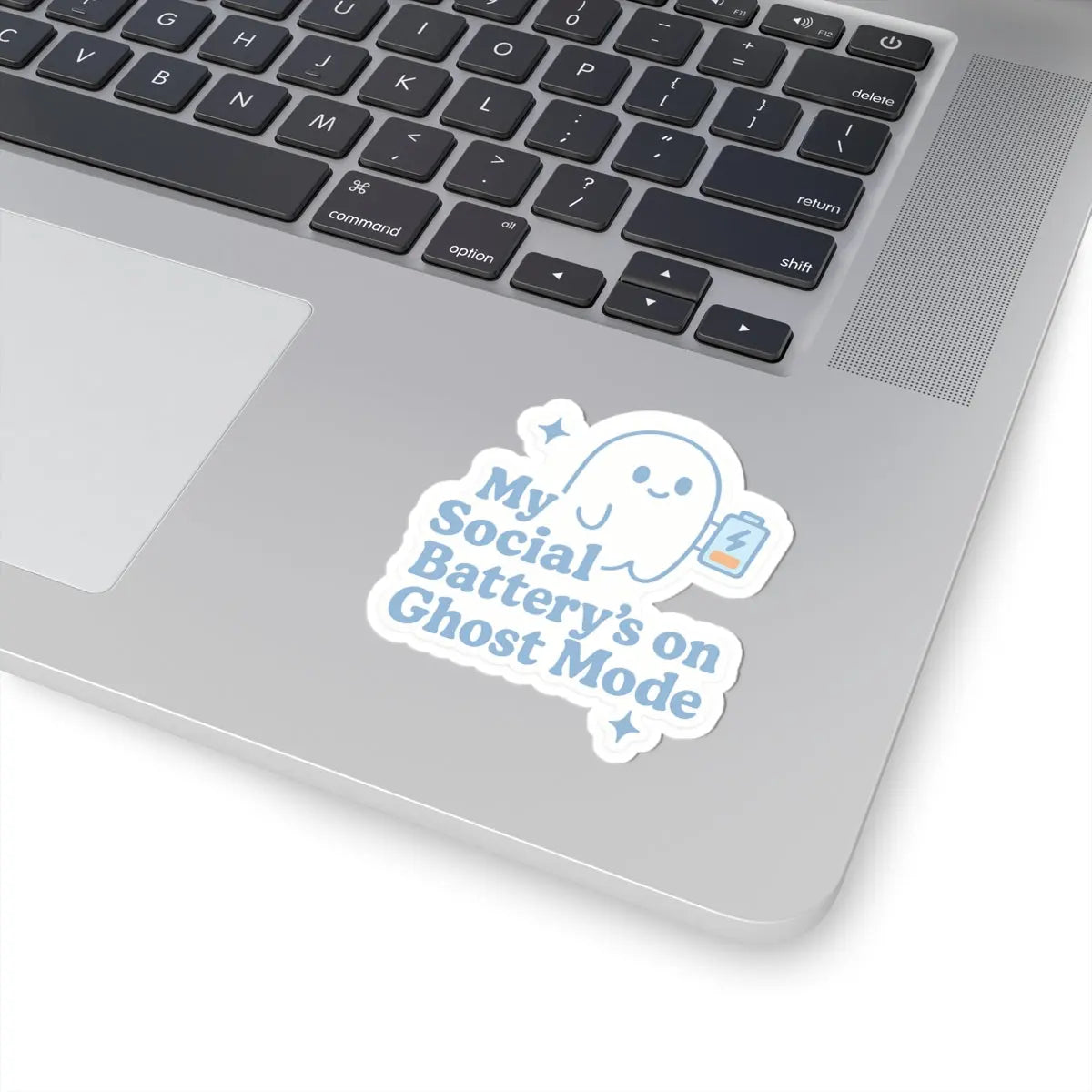 My Social Battery’s on Ghost Mode Sticker | Funny Introvert Vinyl Decal for Laptop, Water Bottle, Journal, Gift for Quiet Friends Printify