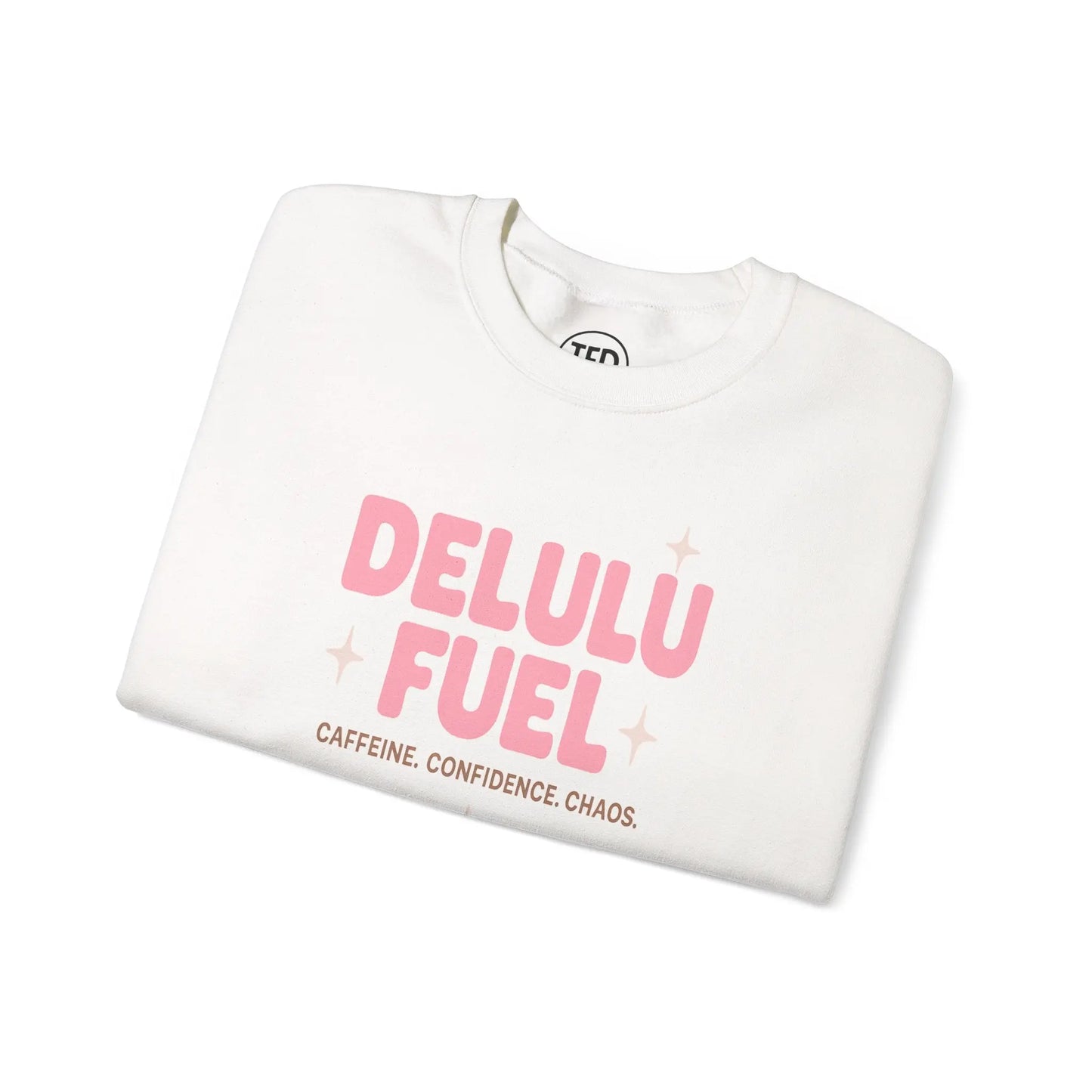 Delulu Fuel™ Crewneck Sweatshirt | Cozy Gift for Caffeine Lovers, Main Character Energy, Mental Health Merch Printify