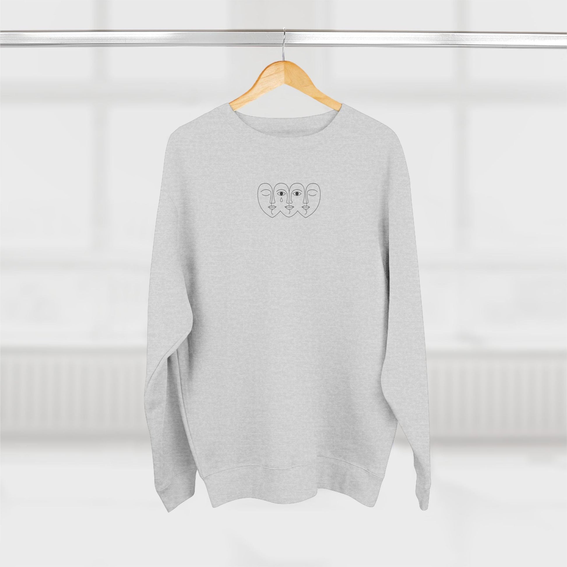 Quiet Faces Crewneck | Emotional Line Art Sweatshirt Printify