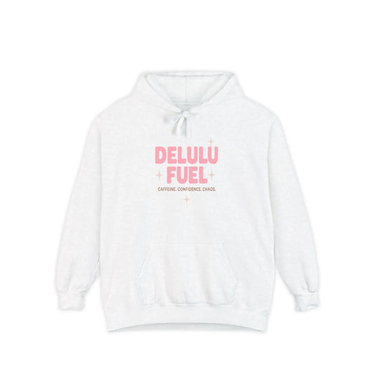 Delulu Fuel™ Hoodie – Caffeine. Confidence. Chaos. | Unisex Cozy Streetwear Printify