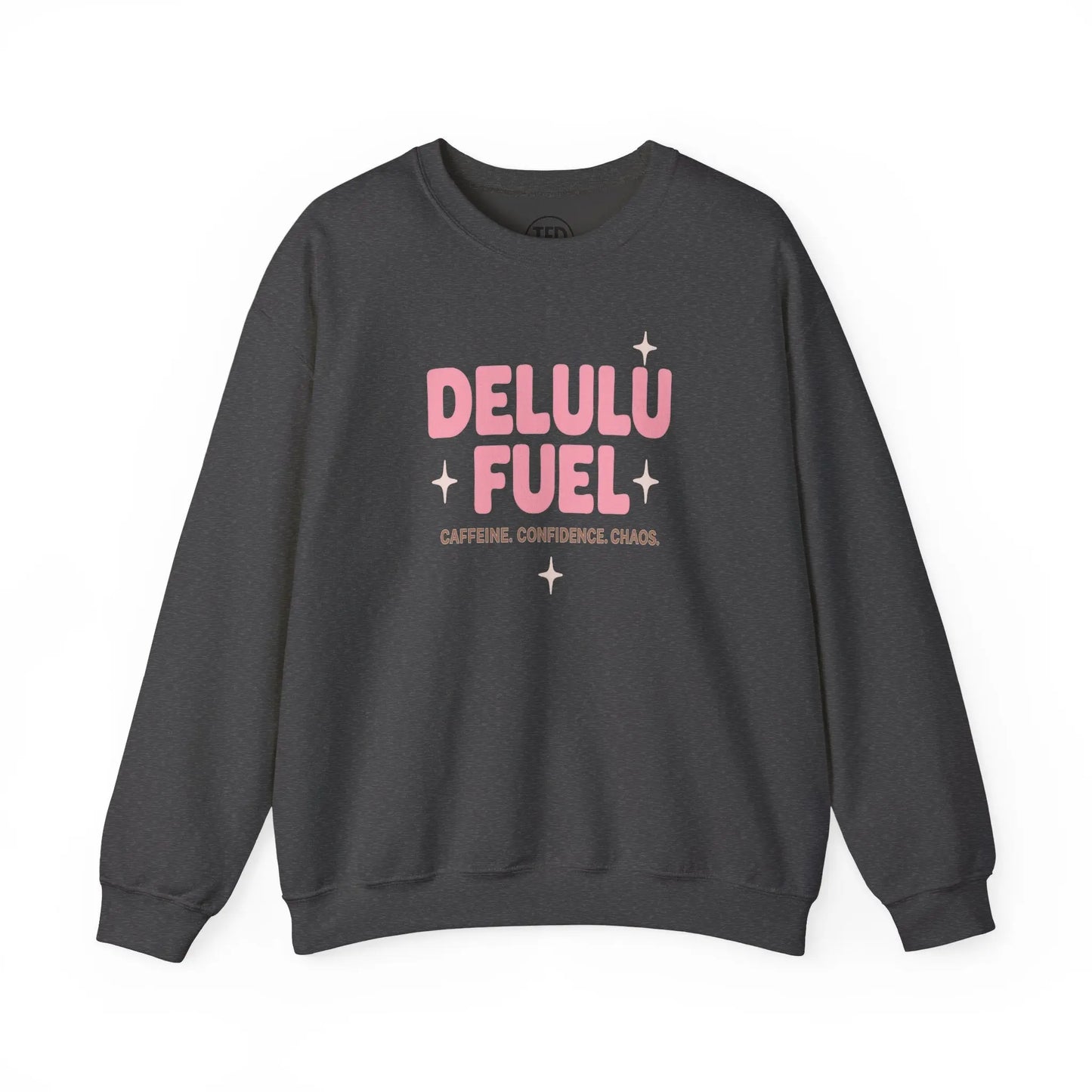 Delulu Fuel™ Crewneck Sweatshirt | Cozy Gift for Caffeine Lovers, Main Character Energy, Mental Health Merch Printify