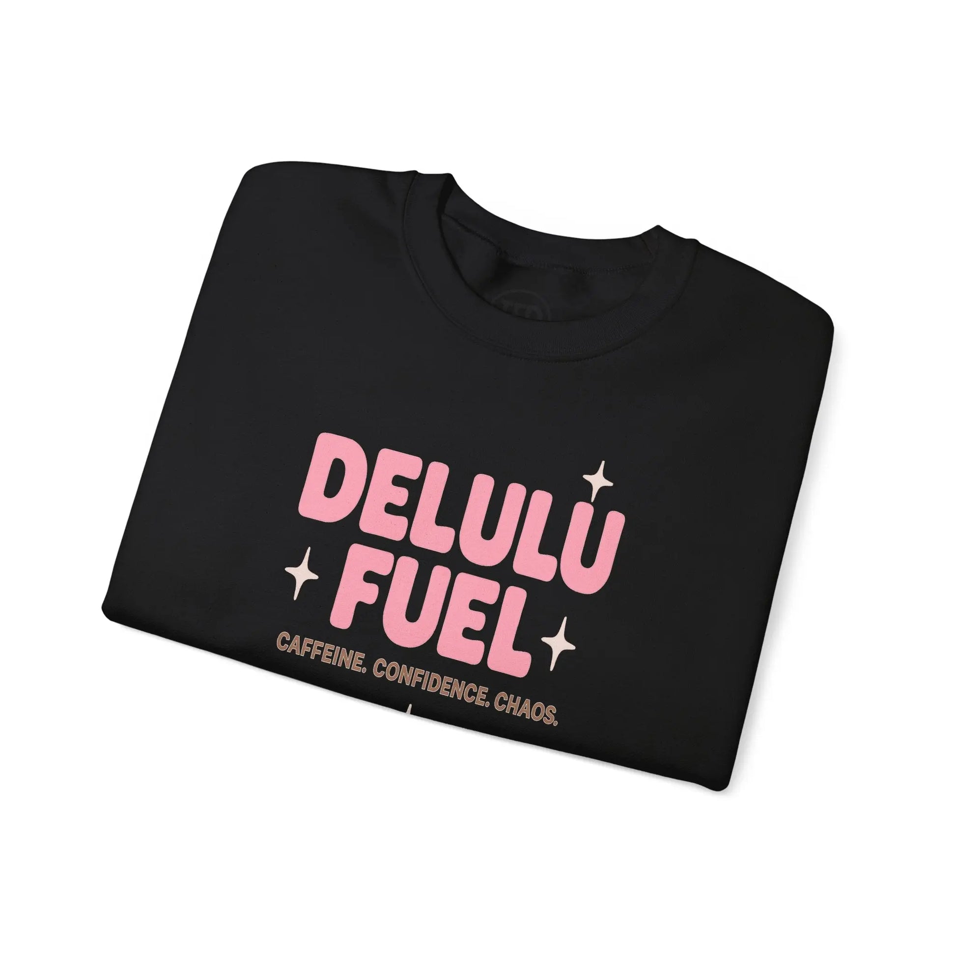 Delulu Fuel™ Crewneck Sweatshirt | Cozy Gift for Caffeine Lovers, Main Character Energy, Mental Health Merch Printify