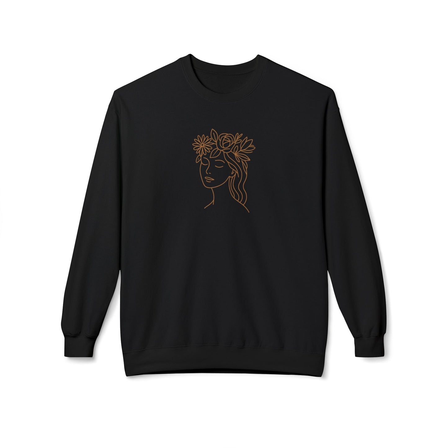 Floral Face Line Art Crewneck Sweatshirt – Minimalist Botanical Design Printify
