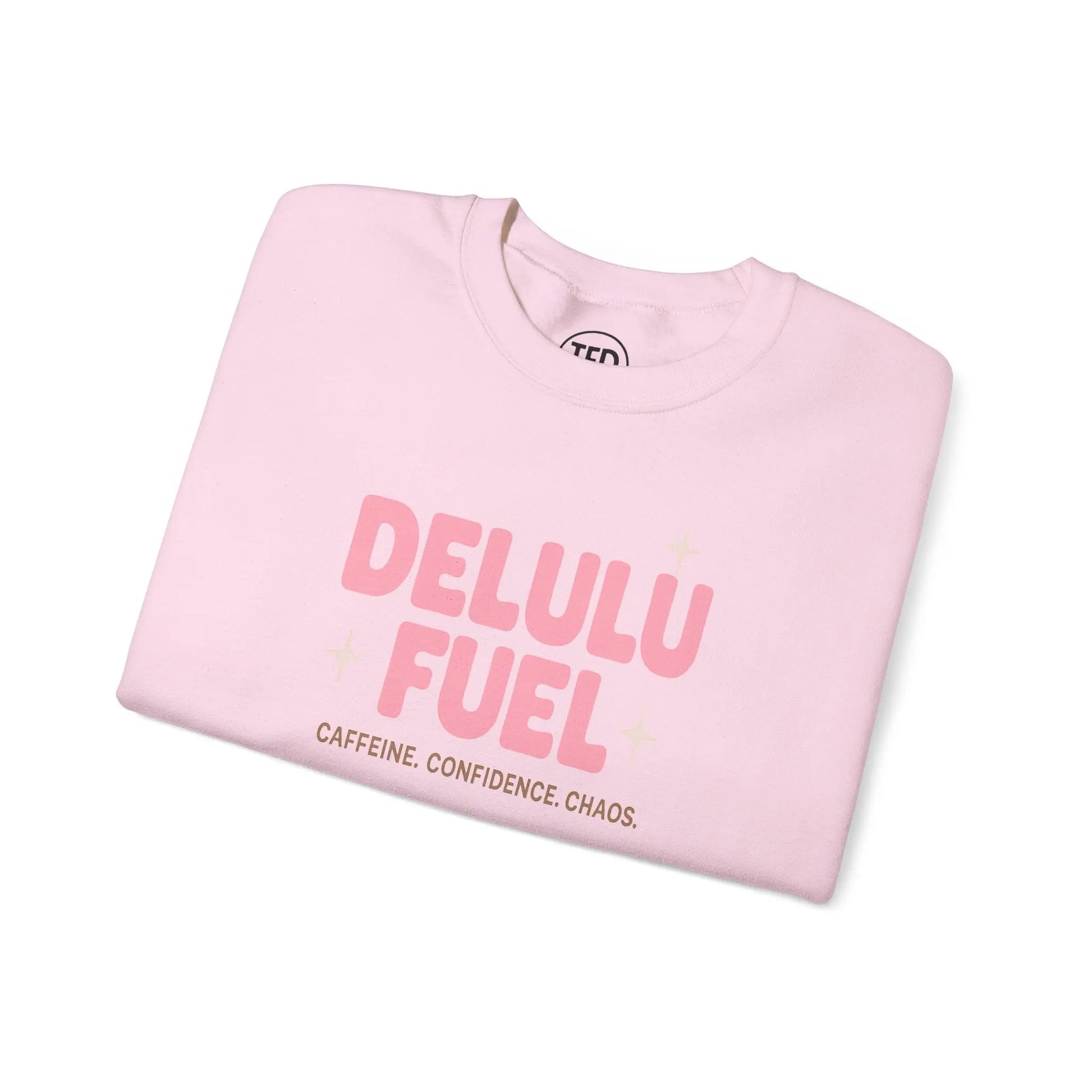 Delulu Fuel™ Crewneck Sweatshirt | Cozy Gift for Caffeine Lovers, Main Character Energy, Mental Health Merch Printify