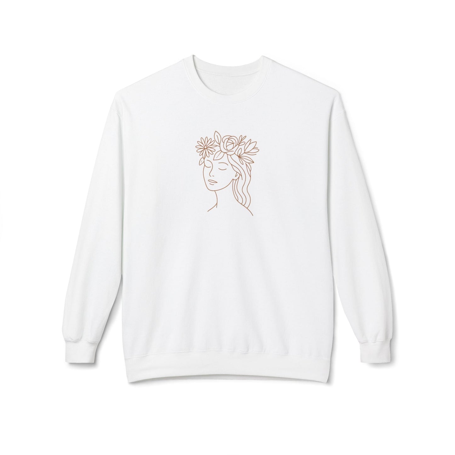 Floral Face Line Art Crewneck Sweatshirt – Minimalist Botanical Design Printify