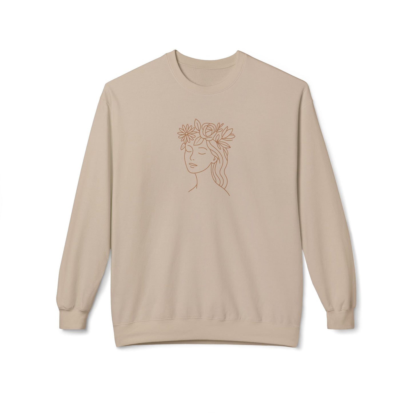 Floral Face Line Art Crewneck Sweatshirt – Minimalist Botanical Design Printify