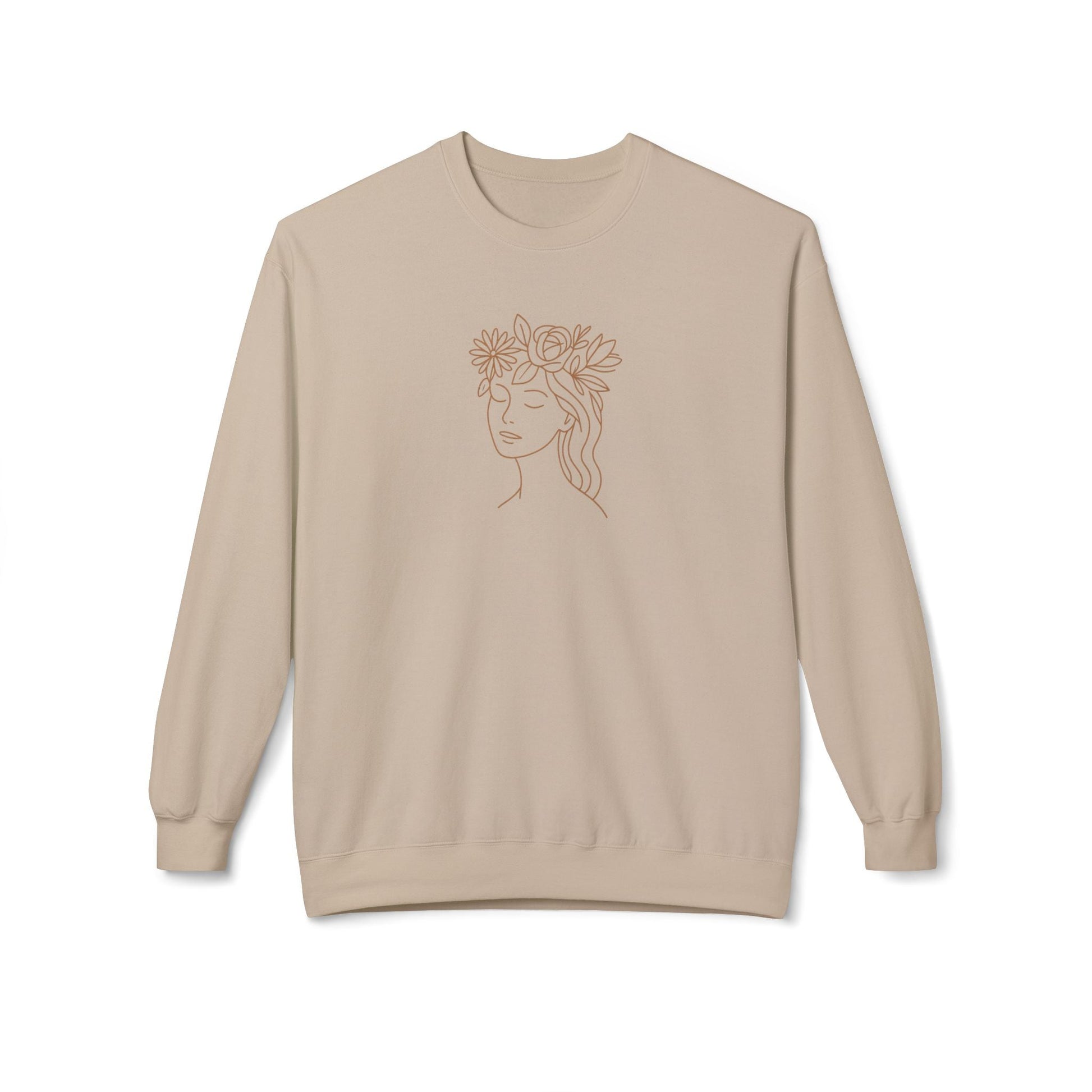 Floral Face Line Art Crewneck Sweatshirt – Minimalist Botanical Design Printify