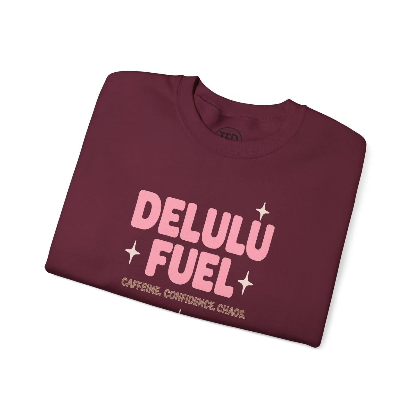 Delulu Fuel™ Crewneck Sweatshirt | Cozy Gift for Caffeine Lovers, Main Character Energy, Mental Health Merch Printify