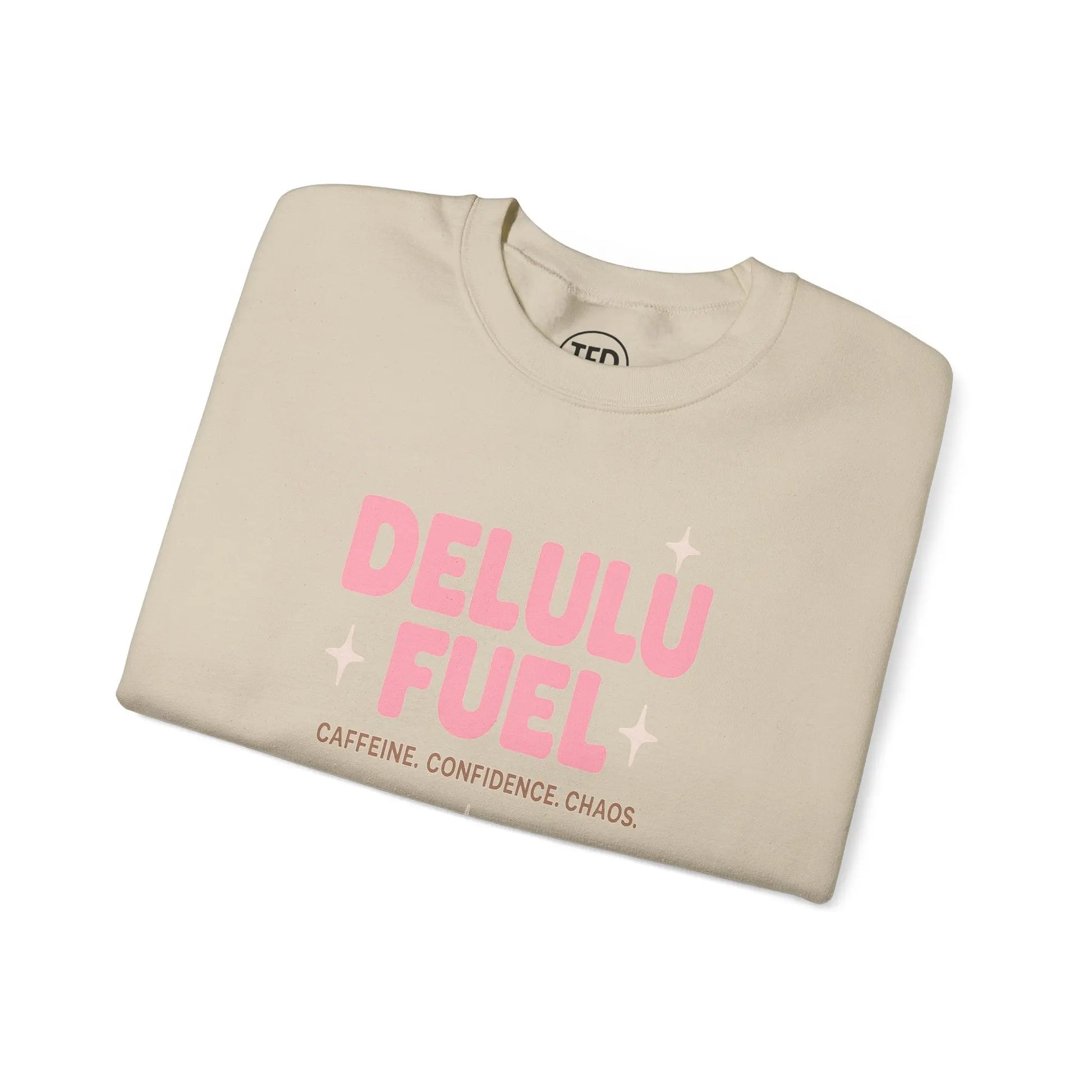 Delulu Fuel™ Crewneck Sweatshirt | Cozy Gift for Caffeine Lovers, Main Character Energy, Mental Health Merch Printify